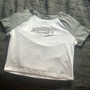 Grey and white Brooklyn New York tight crop top